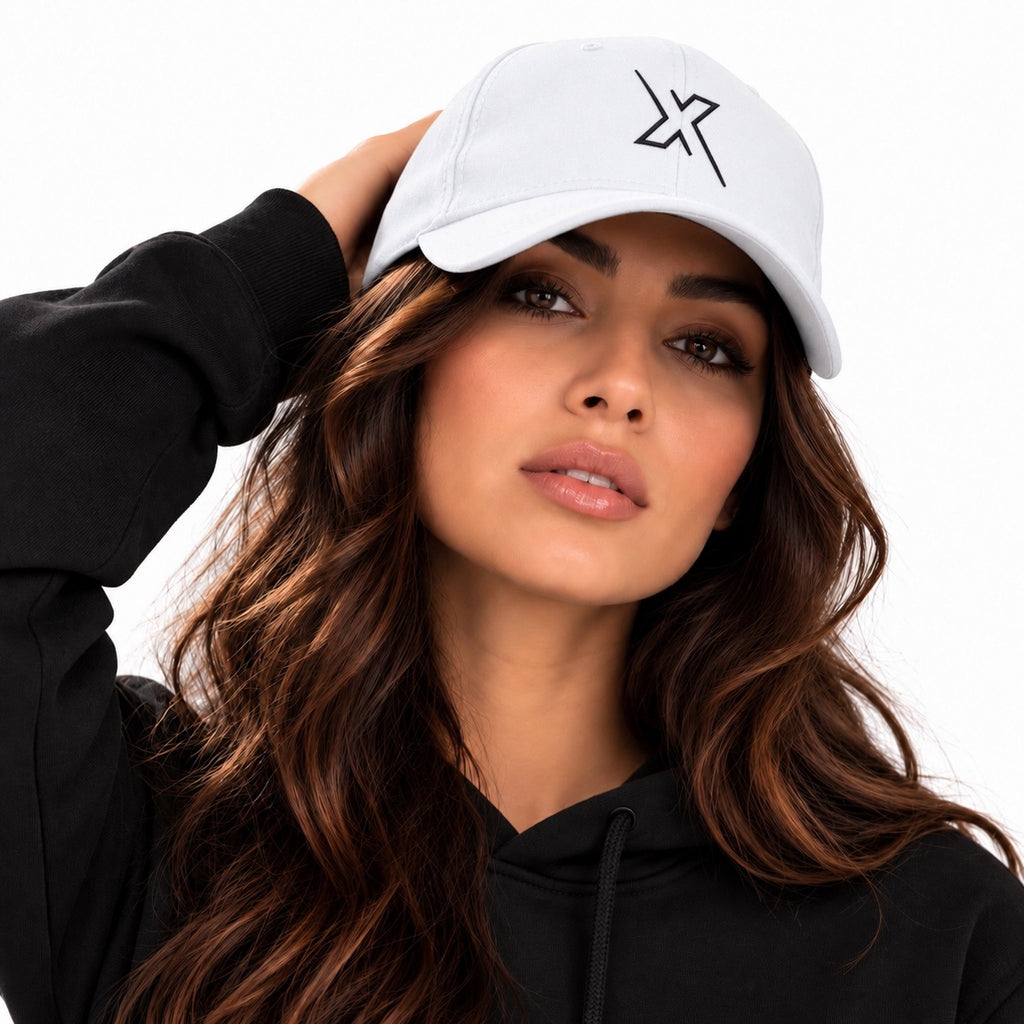 ACTIVX Baseball Cap in White — female front view