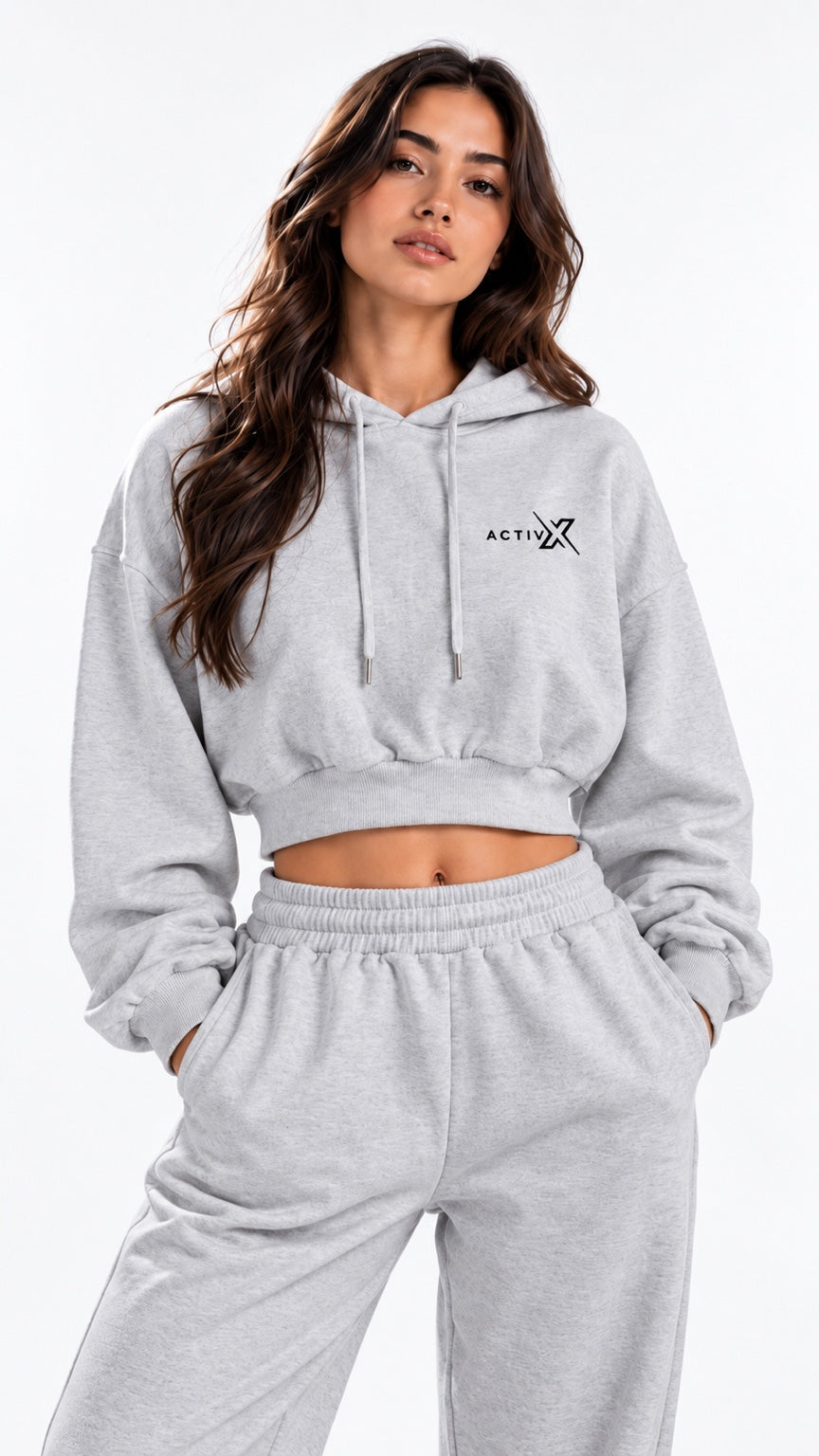 ACTIVX Cropped Hoodie in Grey — front view