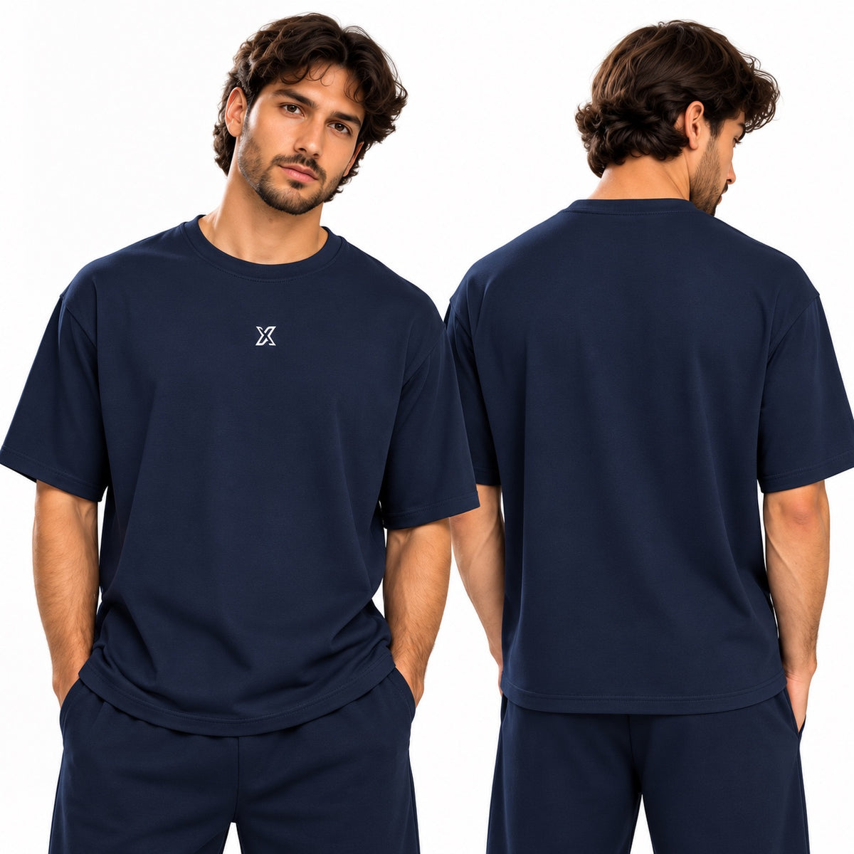 ACTIVX Men's Basic T-Shirt in Navy — front and back