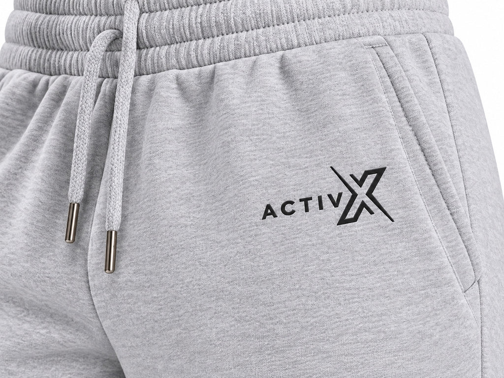 ACTIVX Men's Fleece Joggers in Grey — waistband and logo detail