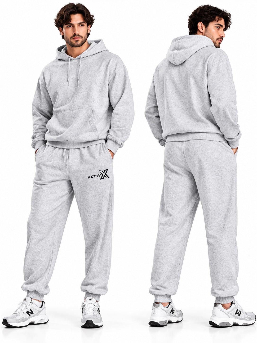 ACTIVX Men's Fleece Joggers in Grey — front and back
