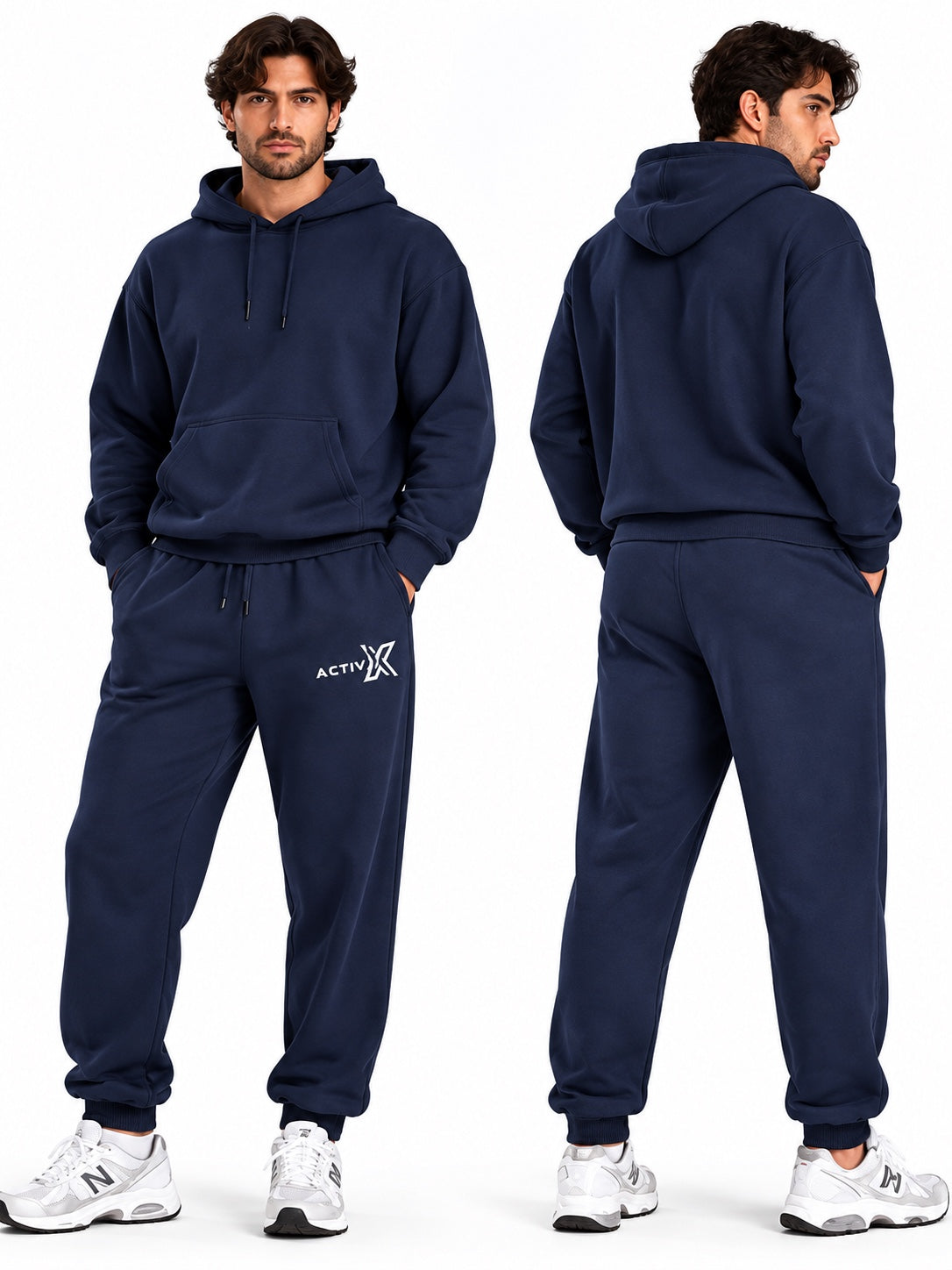 ACTIVX Men's Fleece Joggers in Navy — front and back