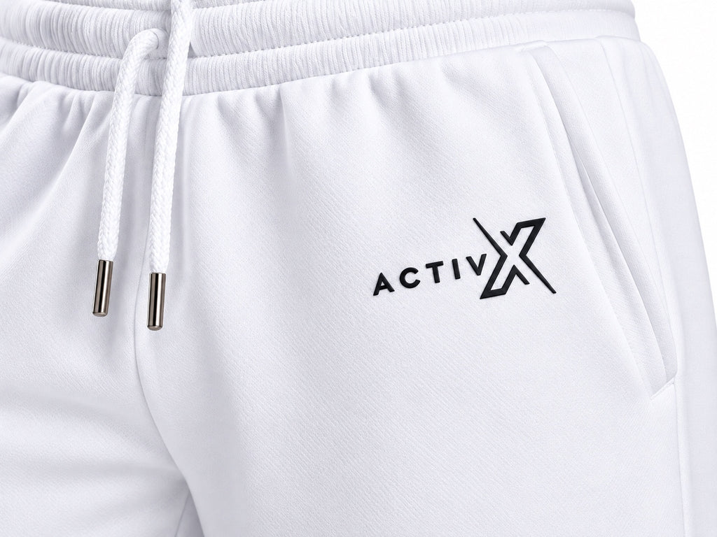 ACTIVX Men's Fleece Joggers in White — waistband and logo detail