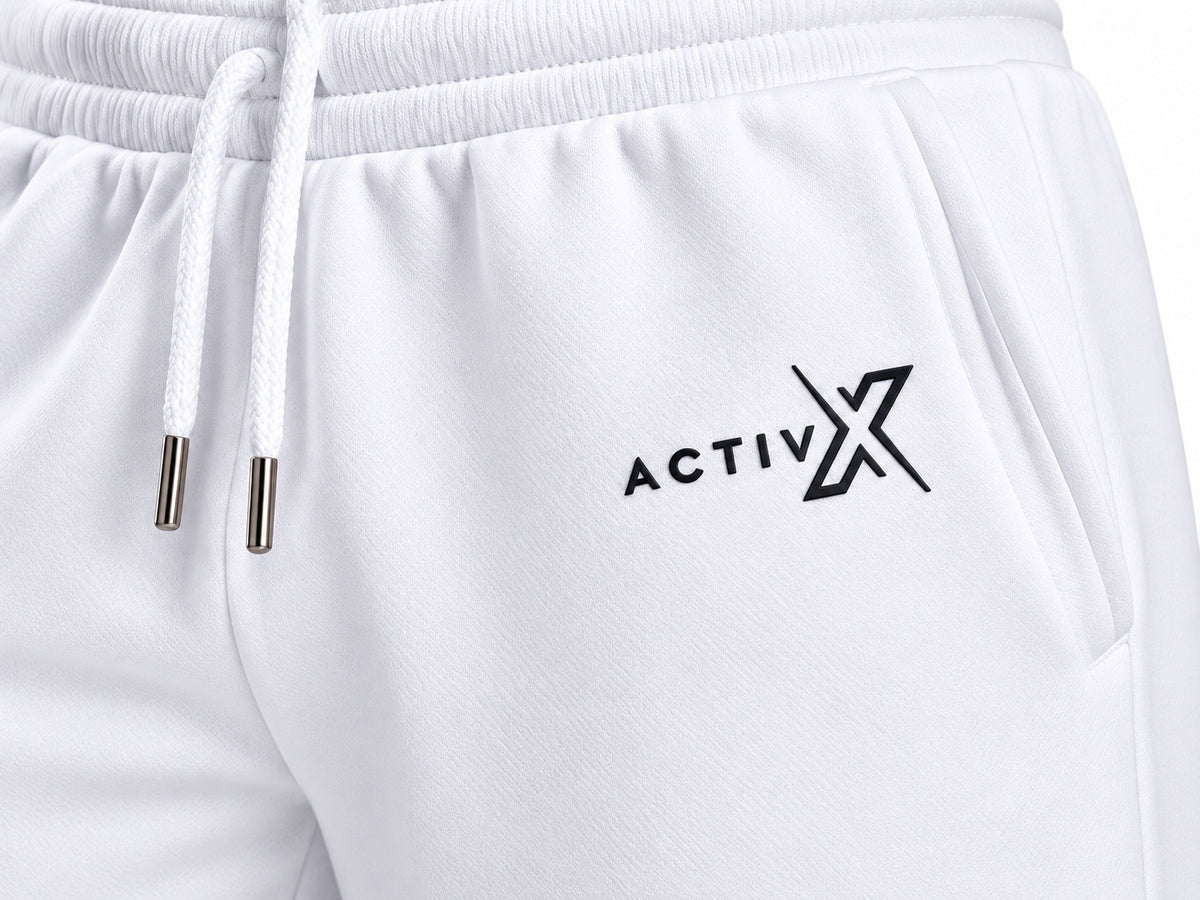 ACTIVX Men's Fleece Joggers in White — waistband and logo detail