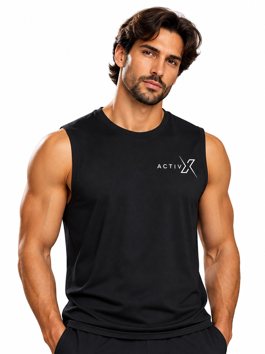 ACTIVX Men's Tank Top in Black — front view