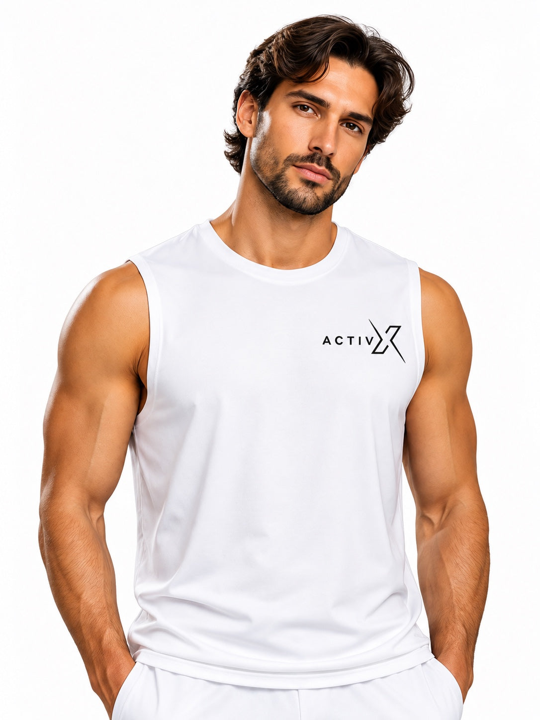 ACTIVX Men's Tank Top in White — front view