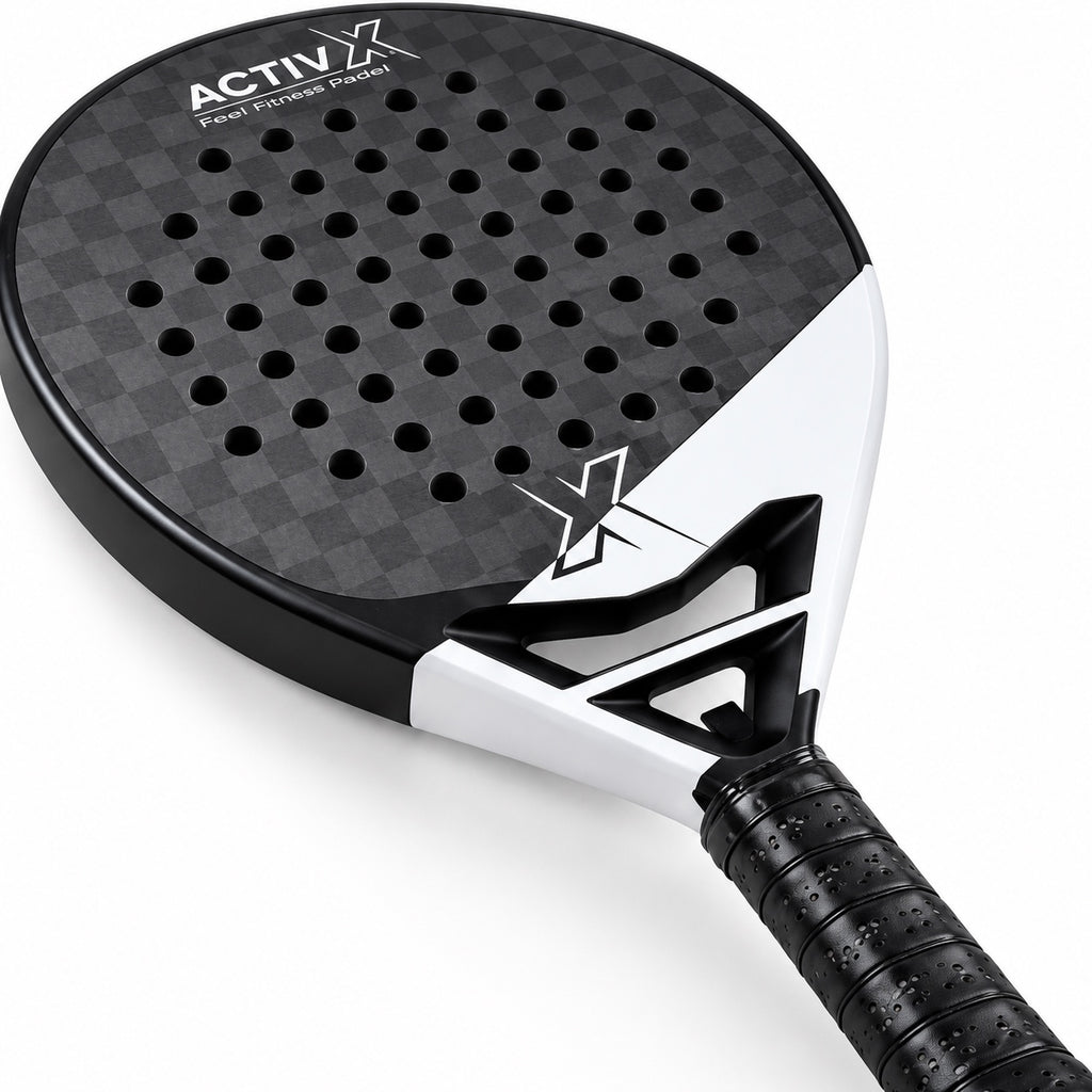 ACTIVX Padel Racket in black and white — angled view