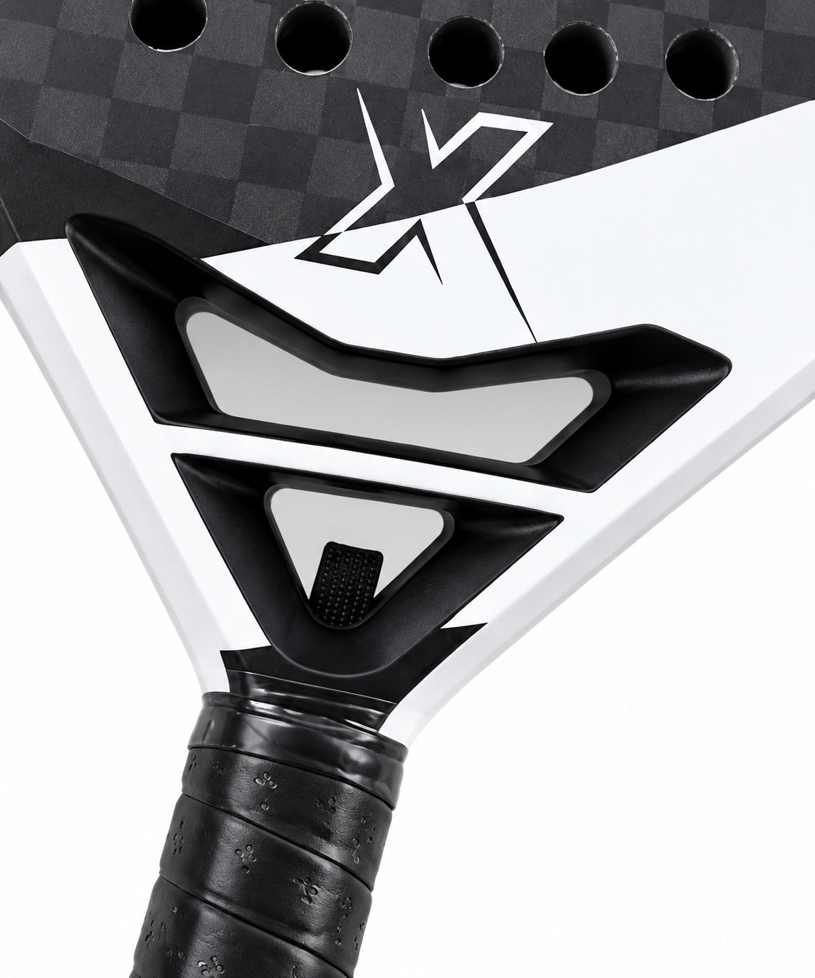 ACTIVX Padel Racket in black and white — bridge and grip