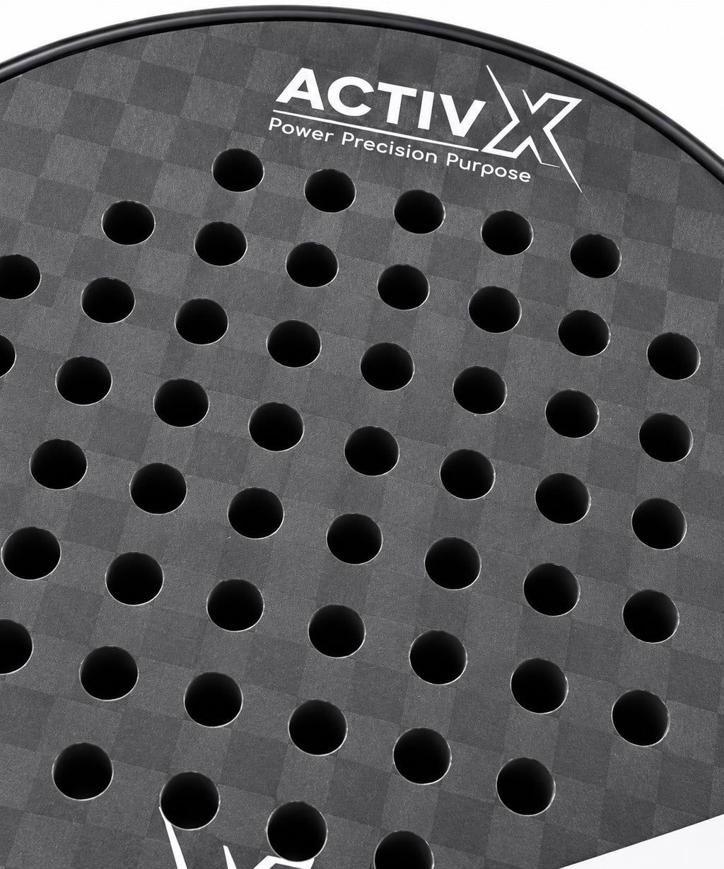 ACTIVX Padel Racket in black and white — face detail