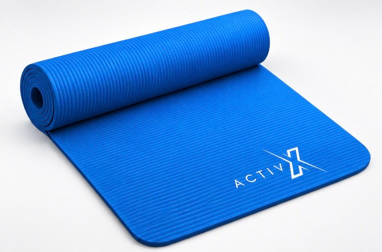 ACTIVX Yoga Mat in Blue — unrolled
